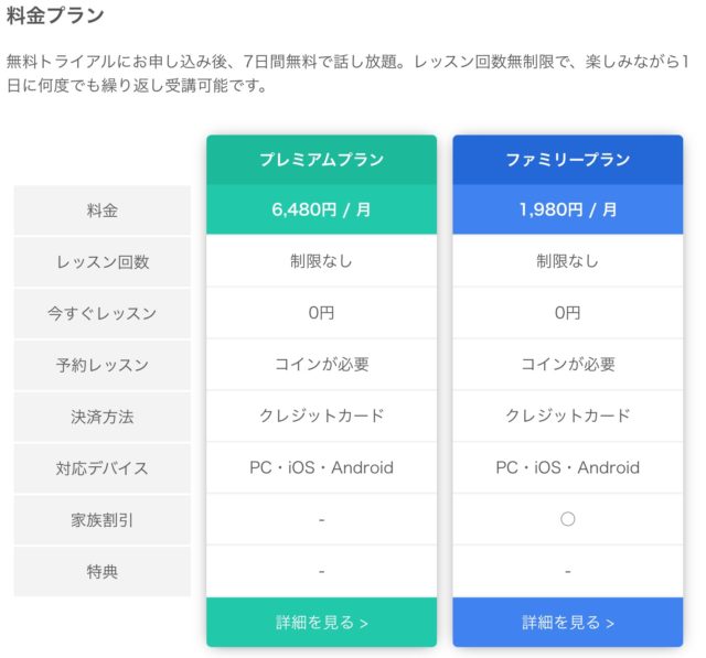 ネイティブキャンプ 料金