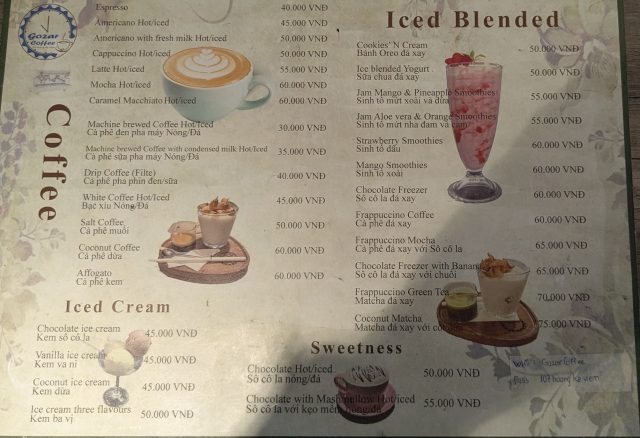 カフェ　メニュー