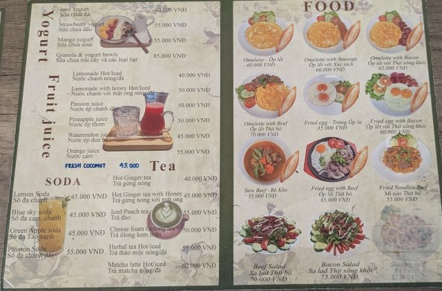 カフェ　メニュー